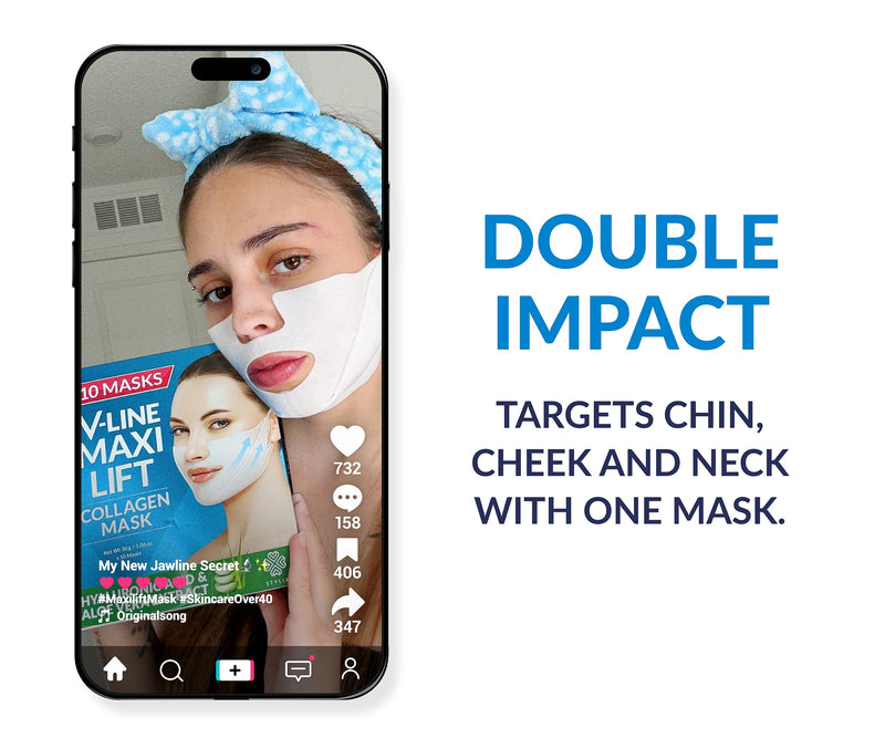 [Australia] - Stylia MaxiLift V-Line Lifting Collagen Face Mask - Advanced Double Chin Reducer - Jawline Shaper - Neck Firming and Tightening Mask with Hyaluronic Acid & Aloe Vera - Chin Strap for Sleeping (10PC) 10 Count (Pack of 1) V-Line MaxiLift 