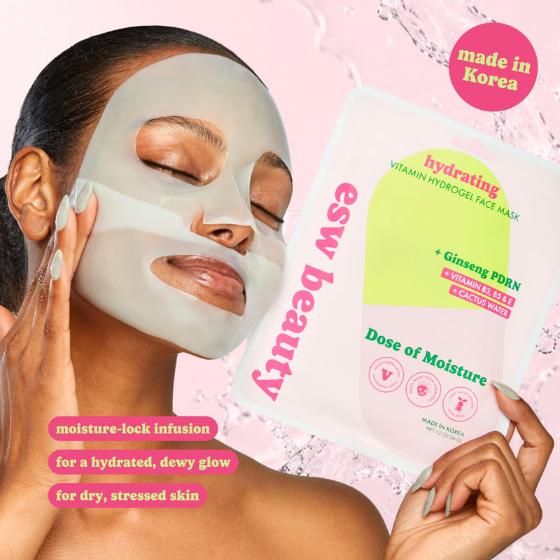 ESW Beauty PDRN Face Mask, Dose of Moisture, Korean Skin Care, 1 Pack | Hydrogel Sheet Face Mask, Vitamin PDRN Mask with B Vitamins, Cactus Water & Vitamin E for Hydrating & Moisturizing Dry Skin