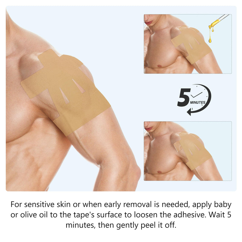 Precut Kinesiology Tape for Shoulder – 14 PCS Elastic Shoulder Support Tape, Waterproof & Breathable, Hypoallergenic Sports Tape for Pain Relief, Beige 14pcs