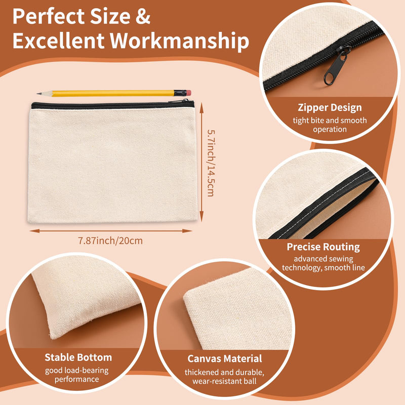 AMDAILY 50Pcs Sublimation Blank Canvas Makeup Bags w/Black Zipper and 50 Pcs Ivory Sublimation Blank Canvas Makeup Bags