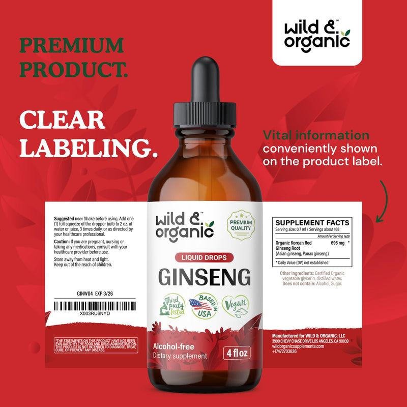 [Australia] - Panax Ginseng Supplement - Korean Red Ginseng Extract Liquid for Immune Support - Sugar-Free Liquid Ginseng Panax Tincture - Alcohol-Free Immunity Drops w/Korean Ginseng Root Organic - 4 oz 4 Fl Oz (Pack of 1) 