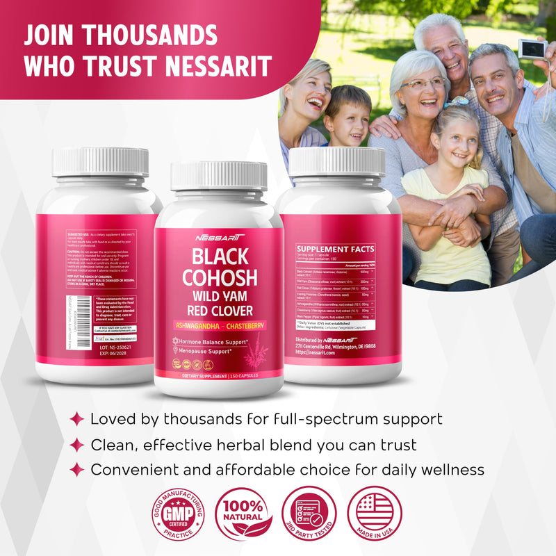 [Australia] - Black Cohosh 9,600mg* ‚Äì Hormonal Balance Support with Wild Yam, Red Clover, Ashwagandha, Chasteberry & More ‚Äì 150 Capsules ‚Äì Made & Lab Tested in USA 150 Count (pack of 1) 