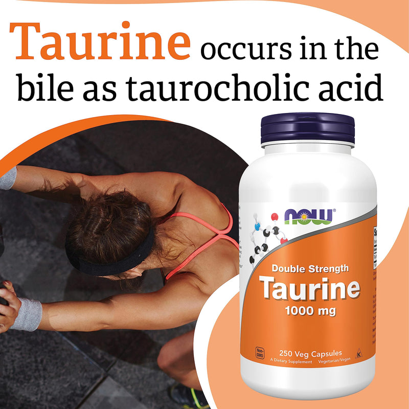 Now Foods, Double Strength Taurine, 1.000mg, 250 Vegan Capsules, Gluten Free, SOYA Free, Non-GMO, Vegetarian 250 Capsules