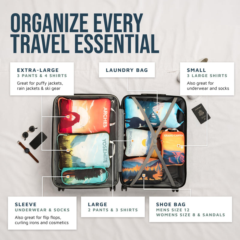 TRIPPED Travel Gear Large Compression Packing Cubes 7-Piece Set for Travel National Parks