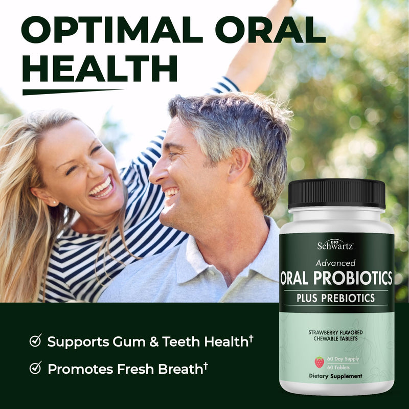 [Australia] - Oral Probiotics Supplement with Prebiotics - Supports Healthy Teeth Gums Mouth and Fresh Odorless Breath for Adults - Strawberry Flavored Chewable Dental Probiotic (60 Tablets, 60 Day Supply) 