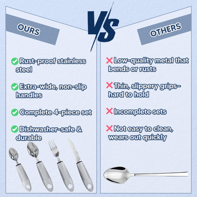 4 pcs Disabled Cutlery for Adults Easy Grip Cutlery for Disabled Hands Eating Aids for Adults Arthritic Hands Comfort Grips Cutlery Great for The Elderly Tremors and Trembling Hands