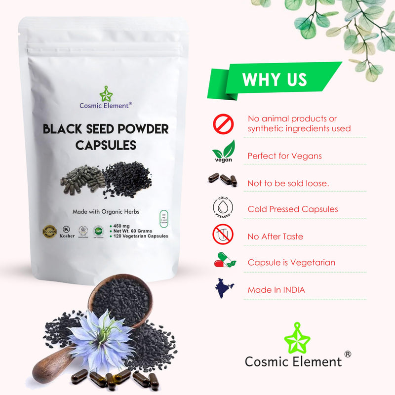 [Australia] - 100% Pure Black Seed Powder Capsules Organic - Vegan Nigella Sativa 450mg Black Cumin Seeds per Serving for Health - 120 Capsules 120 Count (Pack of 1) 