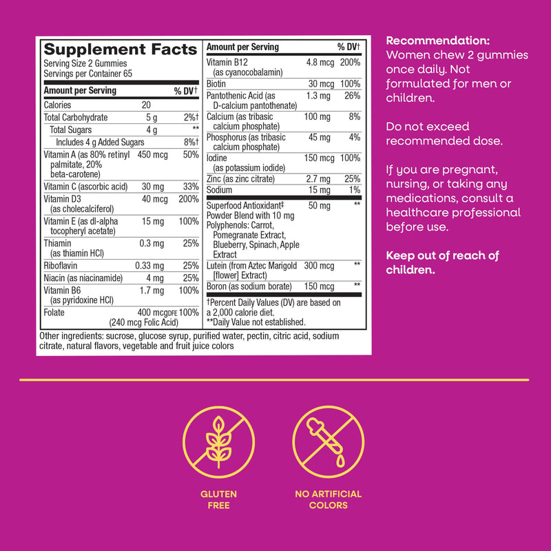 Nature's Way Alive! Women's 50+ Multivitamin Gummies, Mixed Berry, 130 ct | Daily Gummy Multi with B-Vitamins, Vitamin D3 & Calcium to Support Heart, Brain, & Bone Health for Women 50 and Older* 130 Count (Pack of 1)