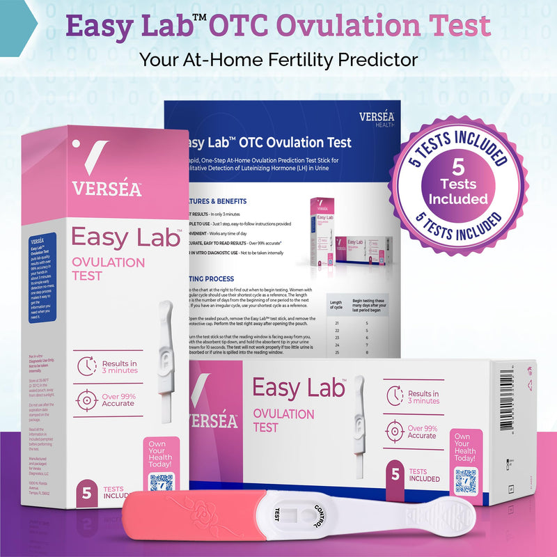 Versea Easy Lab Ovulation Midstream Tests, 5 Test Pack, 3 Minute Easy Read Result, Accurate Testing Kits, Easy Lab Home Test