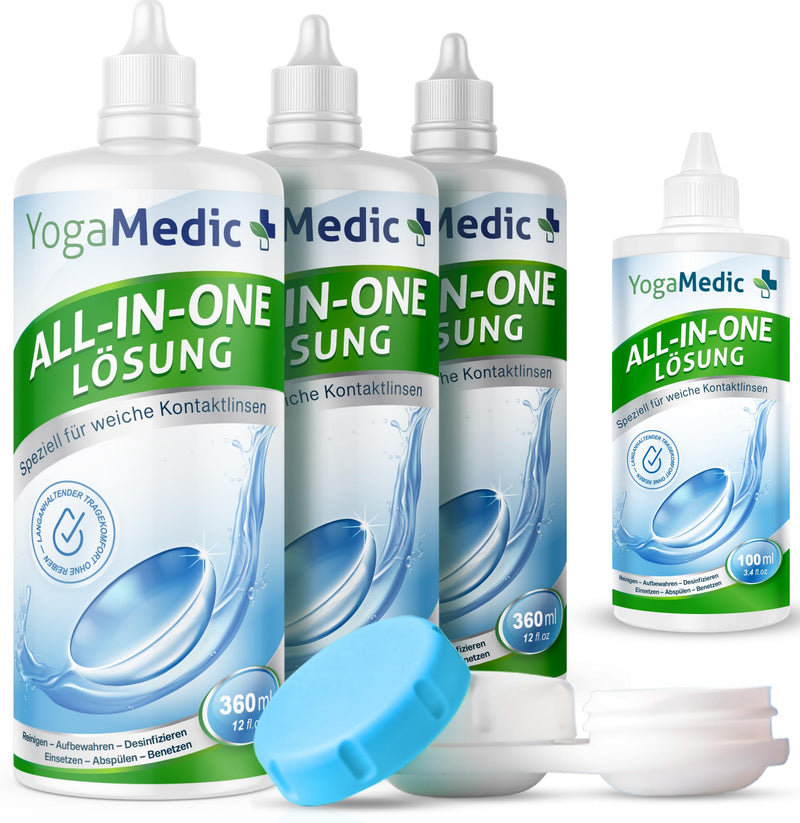 [Australia] - YogaMedic contact lens liquid multipack - lens fluid soft lenses - 3 x 360 ml, 1 x 100ml - 3 contact lens containers - contact lens fluid with panthenol for comfortable wearing 3x 360ml 1x 100ml + 3x containers 