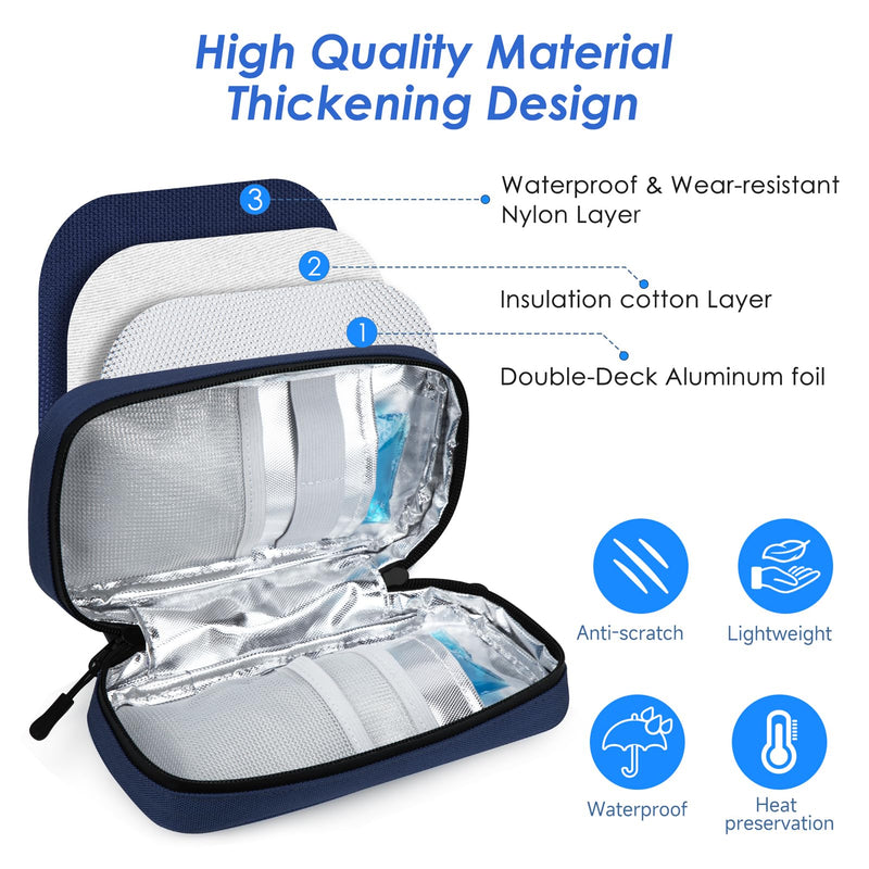[Australia] - YOUSHARES Insulin Cooler Bag with 2 Ice Packs - 21*11.5*6CM Portable but Large Capacity Medication Case for Diabetics Keep Supplies Safe and Cold Diabetes Bag (Navy Blue) Y10-Navy Blue 
