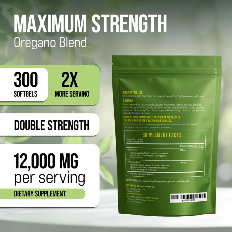 [Australia] - Oregano Oil Capsules Organic ‚Äì 12,000mg Oregano Oil with Black Seed Oil, High Carvacrol ‚Äì Aceite de Or√©gano C√°psulas Immune Support Supplement ‚Äì Non-GMO, Vegan - 300 Softgels 