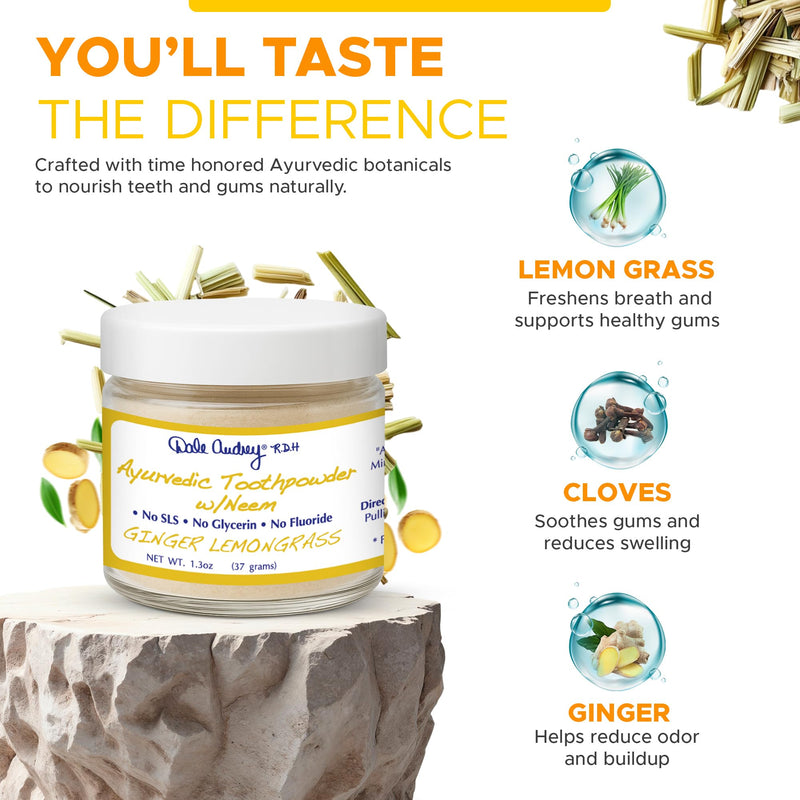 Ayurvedic Remineralizing Tooth Powder for Sensitive Teeth | Organic Fresh Ginger Flavor for Teeth Whitening and Fresh Breath | Natural Tooth Sensitivity Toothpowder for Gums and Bad Breath-1.3 Oz Ginger/Lemongrass