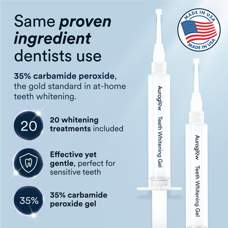 Auraglow Teeth Whitening Kit, LED Accelerator Light, 35% Carbamide Peroxide Teeth Whitening Gel, 20+ Whitening Treatments, Whitens up to 10 Shades in 7 Days Mint