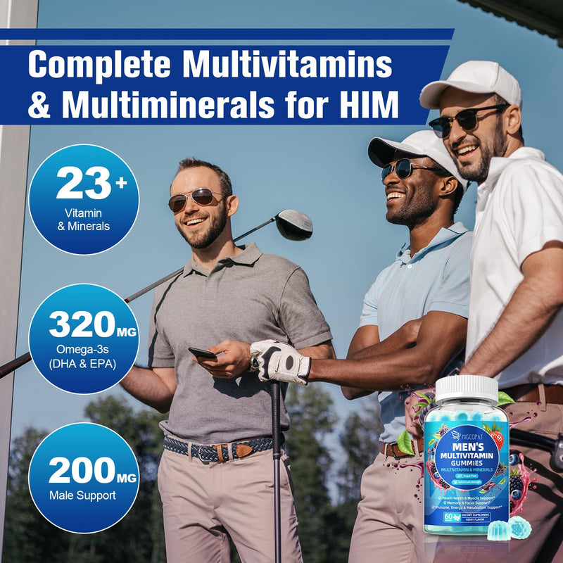 Migcopat 2-Pack Multivitamin for Men, Mens Multivitamins Gummies w/Omega-3, Probiotics, Inositol, Folate, Male Support Blend, Vitamins A, C, D, E, B - Support Heart, Brain, Muscle, Energy, Sugar-Free 120 Count (Pack of 1)