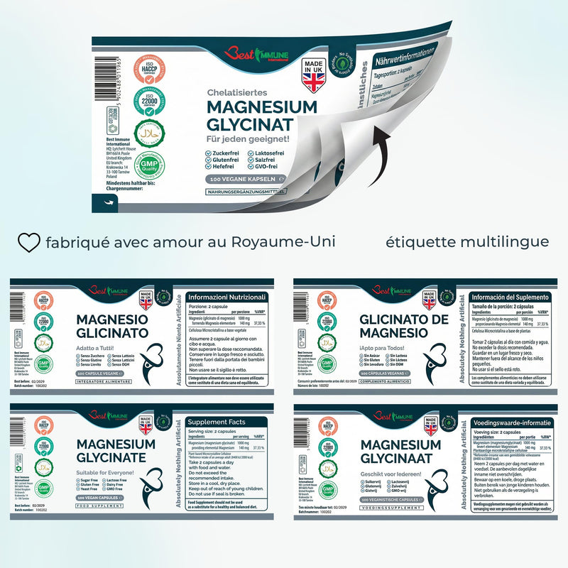 Best Immune, Magnesium Glycinate 1000mg per Serving - High Strength Magnesium Supplement for Absorption Bioavailability - Ideal for Energy Wellness, 120 Vegan Capsules 120 count (Pack of 1)