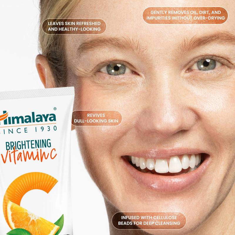 Himalaya Brightening Vitamin C Orange Face Wash, 3.38 fl oz | Gentle Facial Cleanser with Cellulose Beads & Amla Fruit Extract for Visibly Radiant Skin,Dermatologically Tested,ParabenFree 3.38 Ounce (Pack of 1)