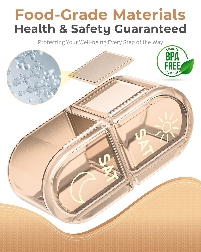 Pillex Weekly Pill Organizer 2 Times a Day, 7-Day AM PM Pill Box, Travel Pill Case, Medicine Pill Organizer for Fish Oils, Vitamins & Supplements Brown