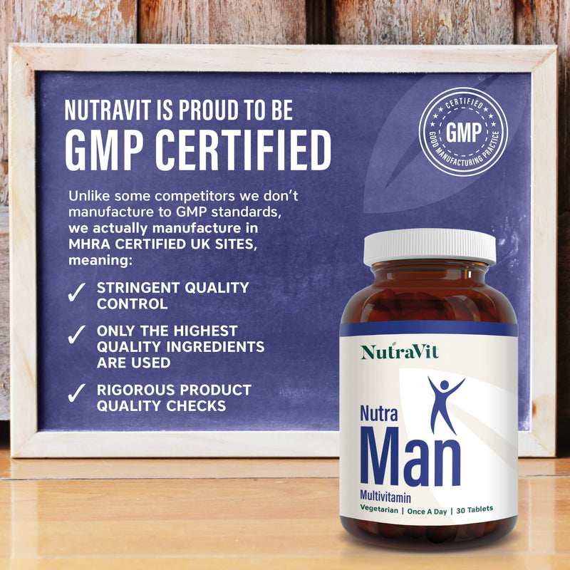 NUTRAMAN - Mens Multivitamin | Vitamins for Men - 30 Tablets - 34 Vitamins & Minerals - Daily Vitamins for Energy & Health - with Probiotics, Panax Ginseng, Amino Acids & Methyl B12 - NutraVit