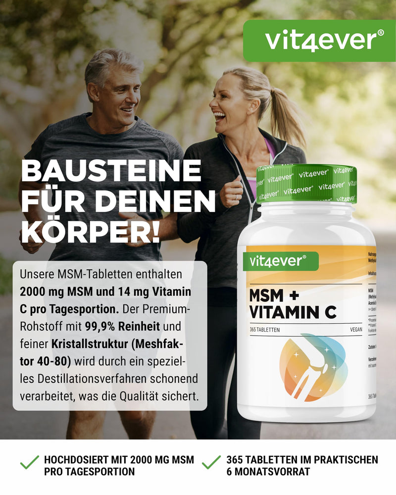 [Australia] - MSM 2000mg - 365 tablets - With natural vitamin C from acerola - No additives - 6 months supply - High dosage - Laboratory tested - Vegan 
