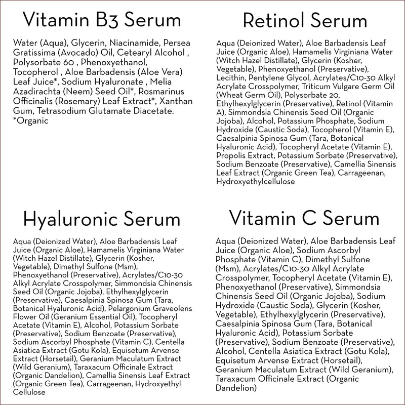 Facial Serum Gift Set for Women, 4 1oz Serums | Set includes hyaluronic acid, retinol, vitamin C and niacinamide serums for a simple face serum routine
