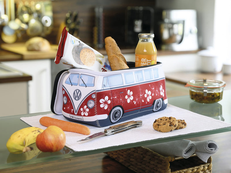 BRISA VW Collection - T1 Bus Camper Toiletry Bag Cosmetic Case | Volkswagen Toiletry Bag Cosmetic Case, Water-Repellent, Hanging Hook, 4 Mesh Pockets, Travel, Neoprene, Hibiscus/Red Large Large (11.8 X 5.5 X 4.7 Inches)