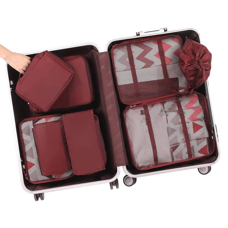 BAGAIL 8 Set Packing Cubes Luggage Packing Organizers for Travel Accessories-Wine Red Wine Red