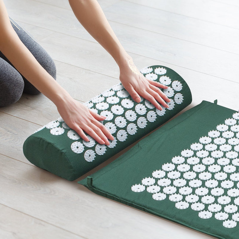 [Australia] - Sivan Back and Neck Pain Relief Acupressure Mat and Pillow Set, Chronic Back Pain Treatment - Relieves Your Stress of Lower Upper Back and Sciatic Pain - Green 