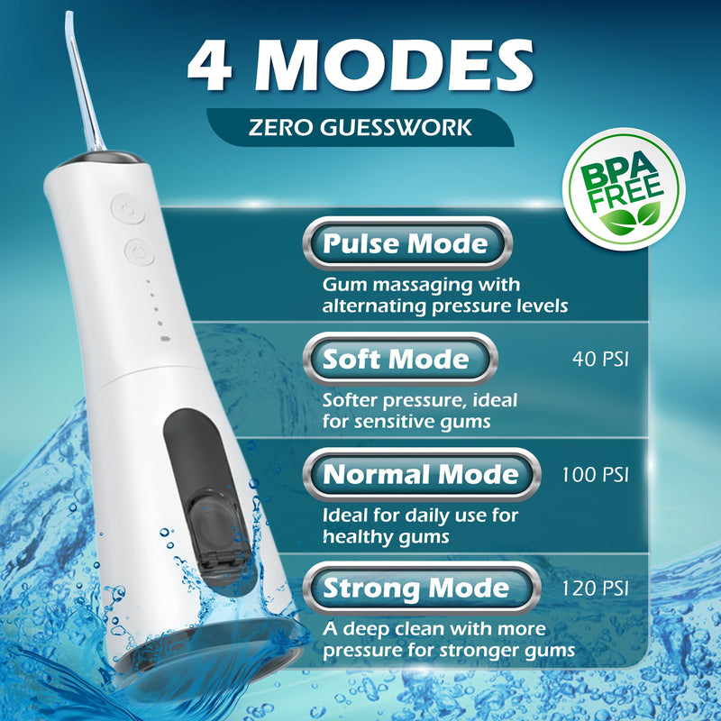 [Australia] - High-Pressure 120PSI Water Dental Flosser with 300ml Reservoir - Portable Water Flosser for Teeth & Gum Cleaning - Rechargeable with 4 Pressure Modes, 1600 Pulses/Minute & IPX7 Waterproof 