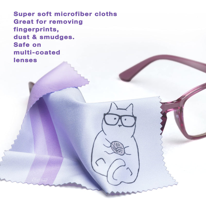 [Australia] - 10 Pack Cute Kitty Cat Design Multicolor Microfiber Cleaning Cloths for Cleaning Eyeglasses Lenses Sunglasses and Cell Phone Beautifully Designer Colors Blue Pink Yellow Purple Green Cloth Wipes 