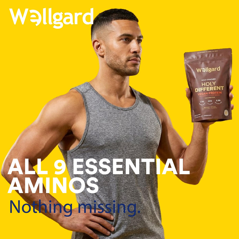 Wellgard Vegan Protein Powder, 97 Calories, 20g Plant Based Protein, Complete Amino Acid Profile, 3.3g BCAAs, Low Calorie Shake, Low Calorie Protein Powder, Cookies & Cream, Holy Different, 650g