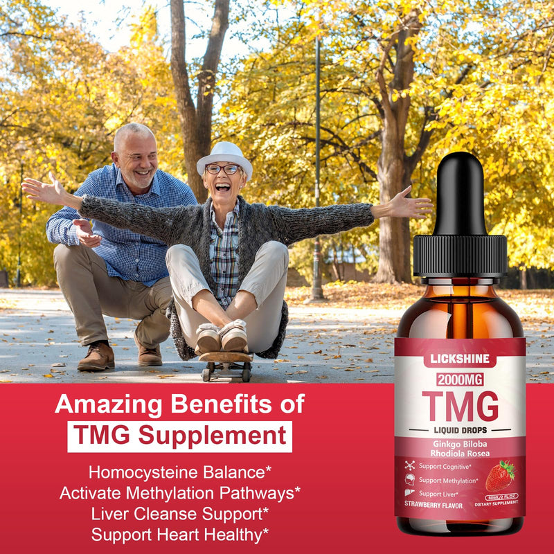 lickshine 2 Packs 2000MG TMG Suupplements Liquid Drops - Trimethylglycine, Ginkgo Biloba, Rhodiola Rosea & Vitamins B, High Absorption, Brain Function - Strawberry Flavor 4 Fl.Oz 2 Fl Oz (Pack of 2)