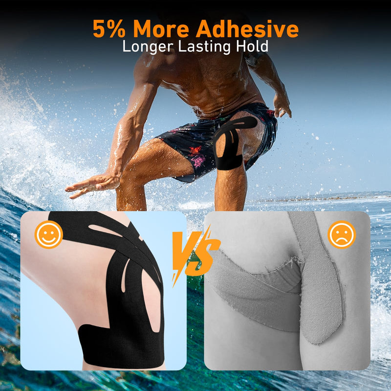 [Australia] - PreCut Kinesiology Tape for Knees, 12 PCS Waterproof KTQUICK Knee Tape for Knee Pain Relief Pre Cut, Original Cotton Athletic Knee Tape, Waterproof & Hypoallergenic Latex-Free for Sports (Black) 12PCS Black 