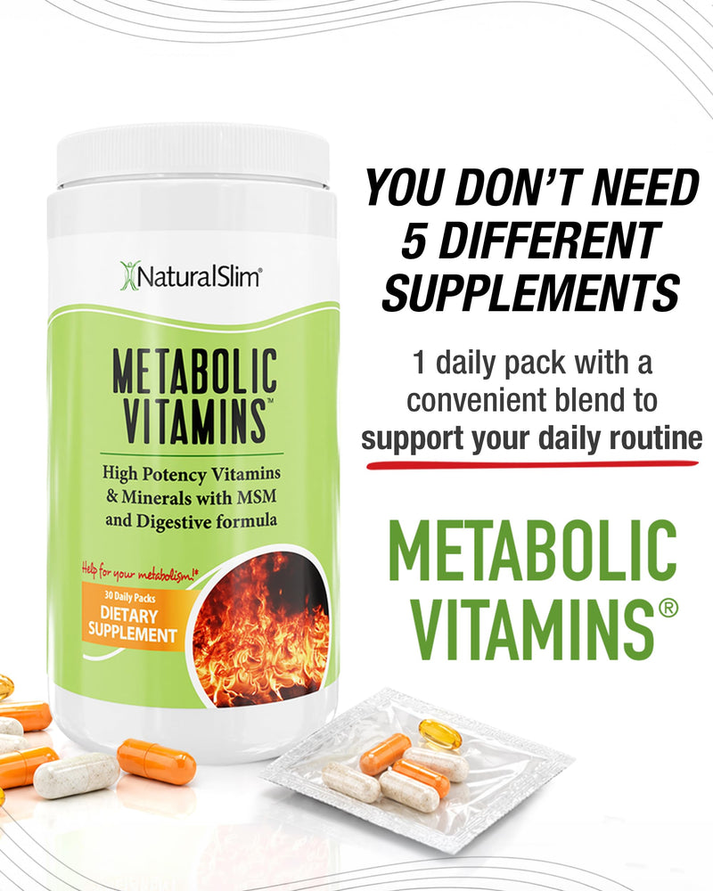NaturalSlim Metabolic Vitamins, Multivitamin for Women and Men, 1 Pack | Multivitamin for Women and Men, Supports Energy, Metabolism and Nutrient Absorption, Digestive Enzymes, 30 Daily Packs Each 30 Count (Pack of 1)