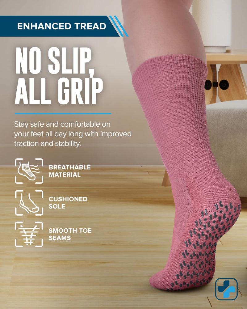 [Australia] - Diabetic Socks for Women and Men - 4 Pairs Non Binding Socks for Women | Non Slip Socks Mens | Gripper Socks for Men Large Pink, Green, Red, Purple 