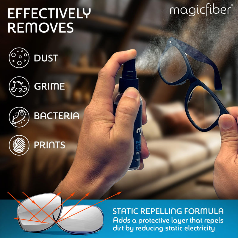 [Australia] - MagicFiber Glasses Cleaner Kit - 2 Eyeglass Cleaner Sprays + 2 Microfiber Cleaning Cloths - Premium Eye Glass Cleaners Spray and Glasses Wipes - Lens Cleaner Fluid, Microfiber Cleaning Cloth Set 