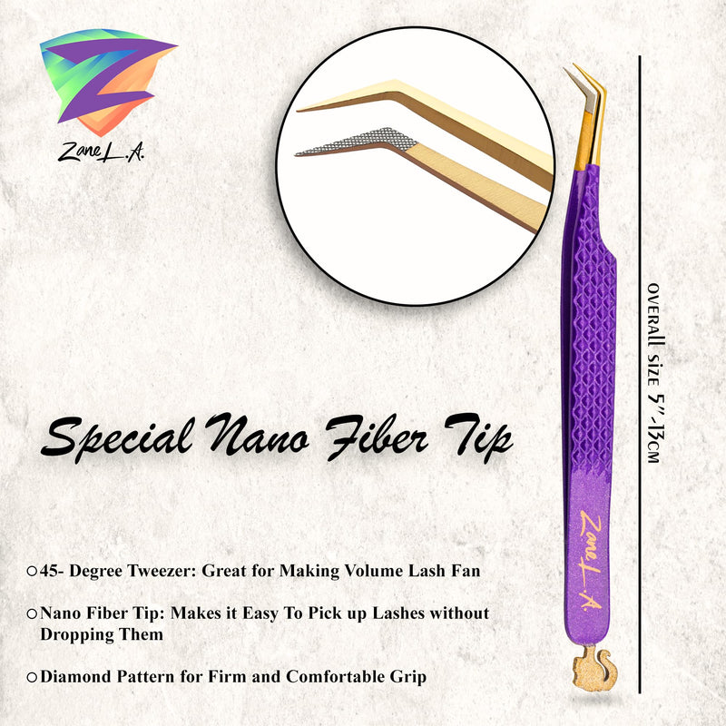 [Australia] - Zane L.A. Nano Fiber Tip Professional Eyelash Extension Tweezers, made with Japanese Stainless Steel, Unique Doll Design (Indigo) Indigo 