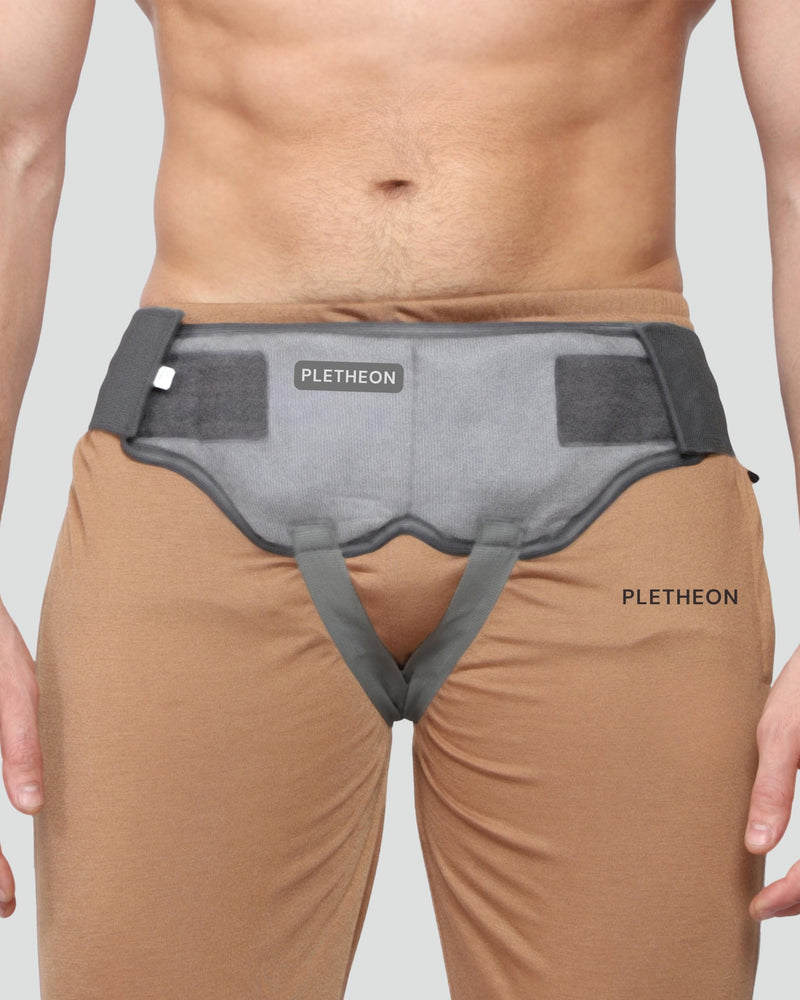 Premium Medical – Inguinal Hernia Support Belt for Men Groin Treatment and Pain Relief - Double Sided Recovery Strap with 2 Removable Compression Pads - Right, Left or Both Sides (Gray, Small)