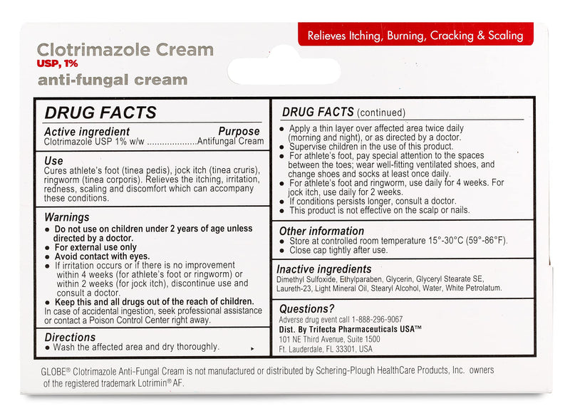 [Australia] - Globe (6 Pack) Clotrimazole Antifungal Cream 1% USP, 1 oz, Anti Fungal Treatment, Relieves Itching, Burning, Cracking and Scaling Associated Athletes Foot, Jock Itch, Ringworm and More 