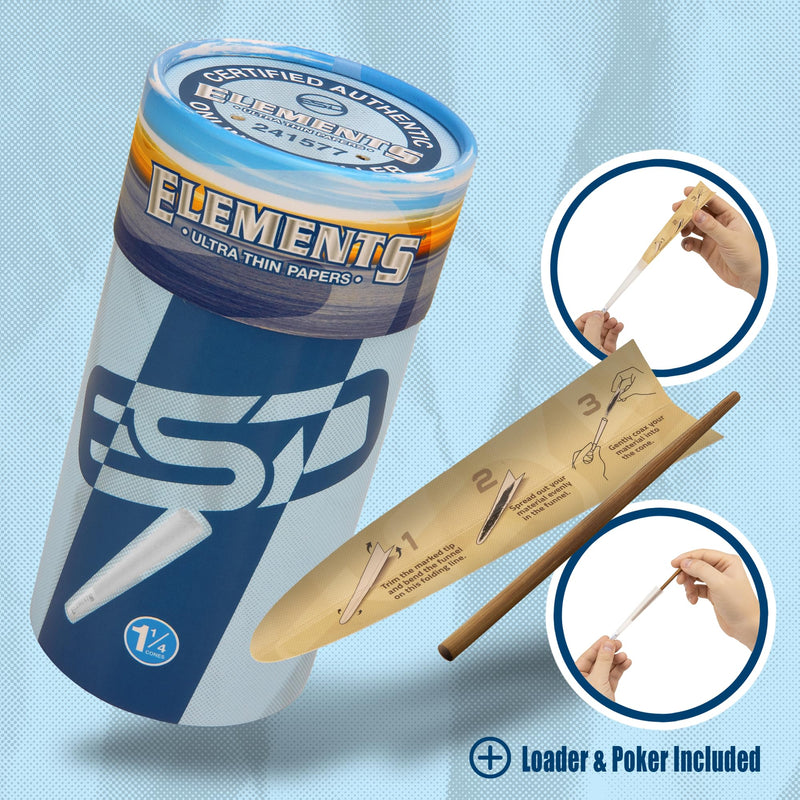 [Australia] - Elements Ultra Thin Rolling Paper Cones 1 1/4 | 100 Pack | Pre Rolled with Tips and Packing Tubes Included 