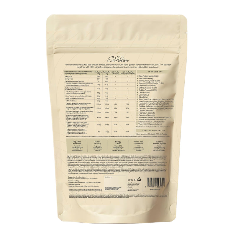 Vegan Protein Powder Designed for Women | 600g | 20g Pea Protein with Added Vitamins, Fibre & Live Cultures | Dairy, Lactose, Gluten & Soy Free Plant Based Protein Shake | UK Made | Vanilla