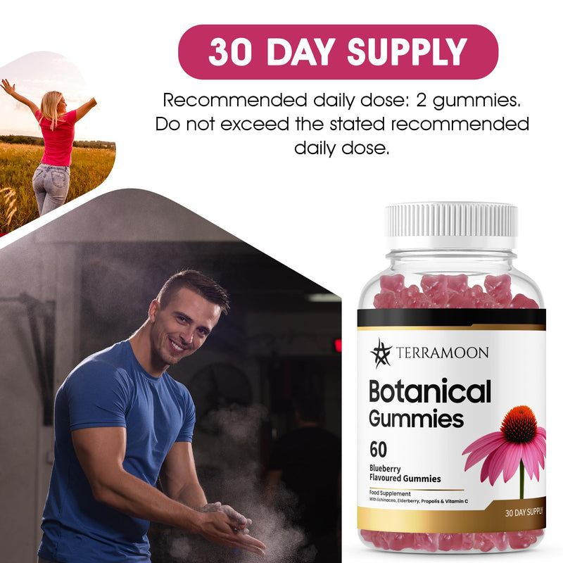 Botanical Gummies, 60 Blueberry Flavoured Gummies with Echinacea, Elderberry and Vitamin C, 30 Day Supply