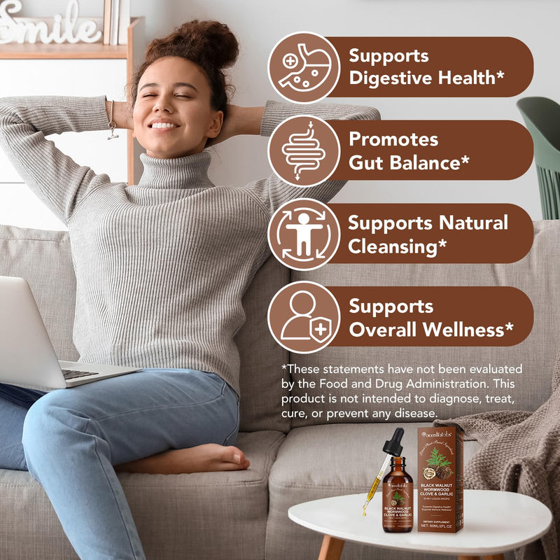 20 in 1 Black Walnut Wormwood Tincture,Black Walnut Hull Extract Promotes a Healthy Gut & Immune Wellness,with Clove,Pumpkin Seed,Garlic,Oregano,Berberine,Gut-Friendly,Alcohol-Free - 2FL