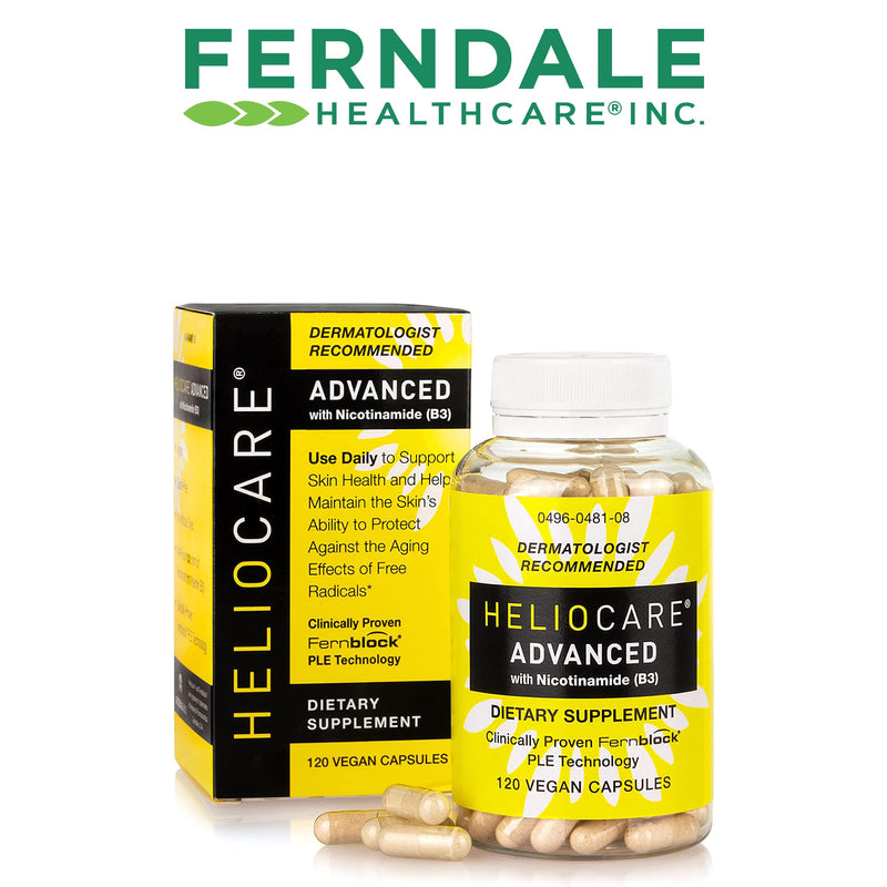 [Australia] - Heliocare Advanced Niacin B3 Supplement: Fernblock PLE Extract 240mg Per Serving - Supports Skin Cell Health W/Antioxidant Rich Vitamin B3 Niacin 500 mg - 120 Vegan Capsules 
