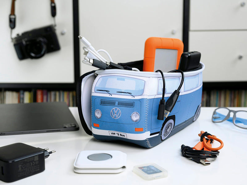 BRISA VW Collection - T2 Bus Camper Toiletry Bag Cosmetic Case | Volkswagen Toiletry Bag Cosmetic Case, Water-Repellent, Hanging Hook, 4 Mesh Pockets for Travel, Bathroom, Neoprene, Large ['Large (30 x 14 x 12 cm)'] ['Blue']
