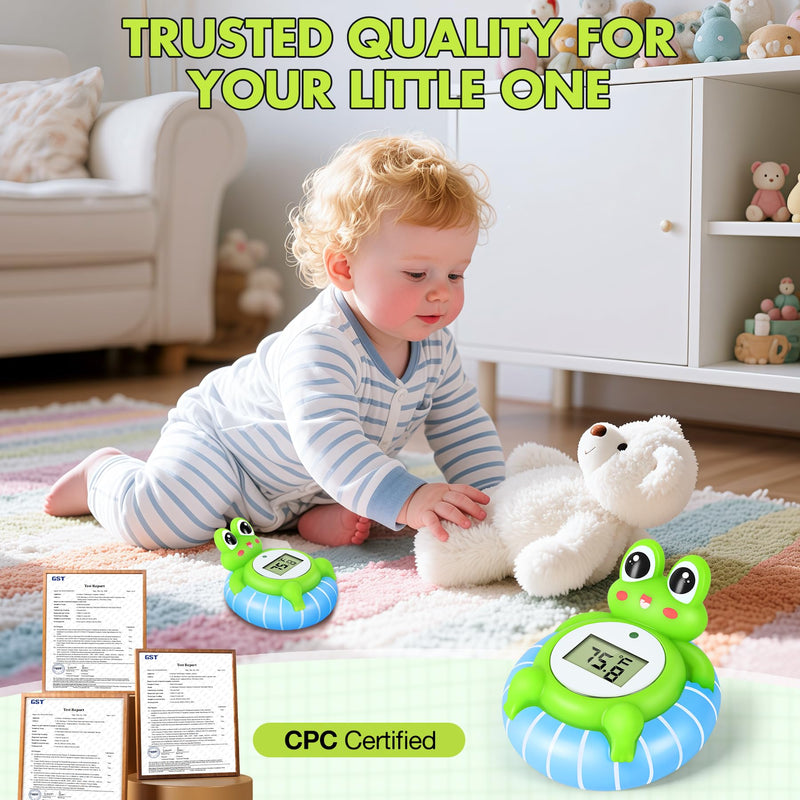 [Australia] - Baby Bath Thermometer - CPC Certified | IP68 Waterproof, BPA-Free for Newborn Safety | Floating Design, Temp Alarm & Backlit Display | Baby Bathtub Temperature Toy 
