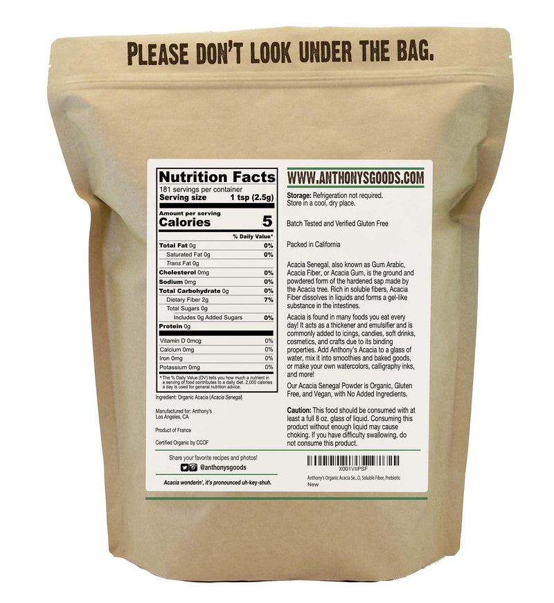 [Australia] - Anthony's Organic Acacia Senegal Powder, 1 lb, Batch Tested Gluten Free, Non GMO, Soluble Fiber, Prebiotic 1 Pound (Pack of 1) 