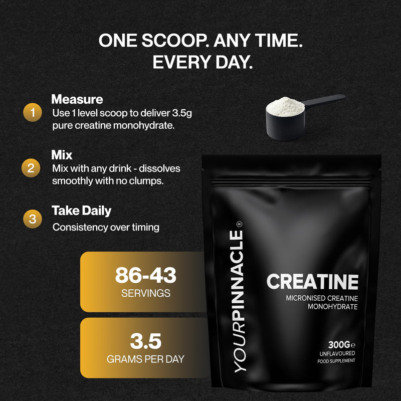 Creatine Monohydrate Powder - 300g, Unflavoured, 100% Pure Micronised Creatine for Strength, Power & Muscle Performance, Easy to Mix Creatine Powder | 86-43 Servings