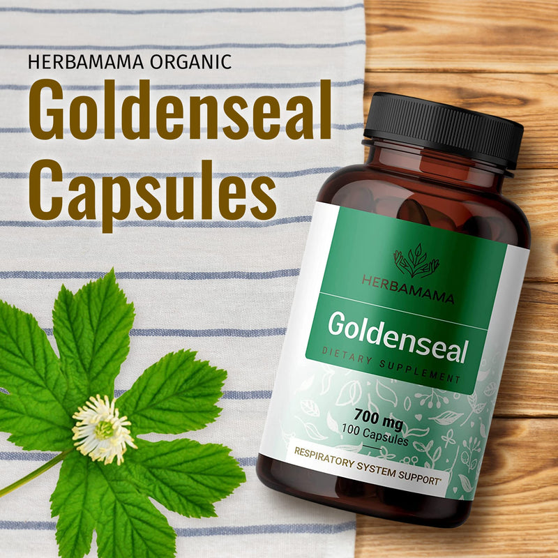 [Australia] - HERBAMAMA Goldenseal Root Capsule Supplement - Organic Goldenseal Herb Powder Pills - Respiratory & Digestive Health Support - 100 Capsules 