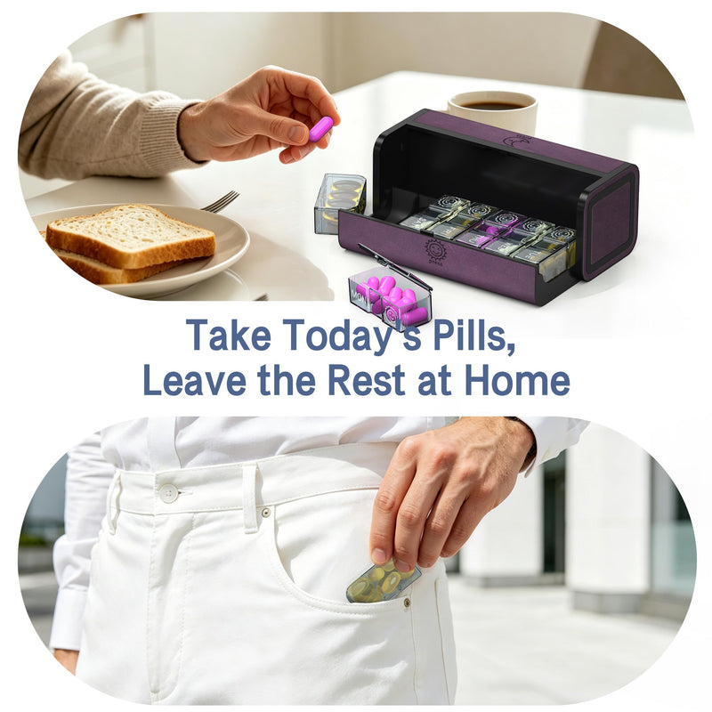 Pill Box, Weekly Medicine Pill Organizer,Daily 2 Times a Day AM PM Vitamin Container Case, Travel Essentials Pills Holder, 7 Day Cute Modern Supplement Dispenser (Purple) Purple